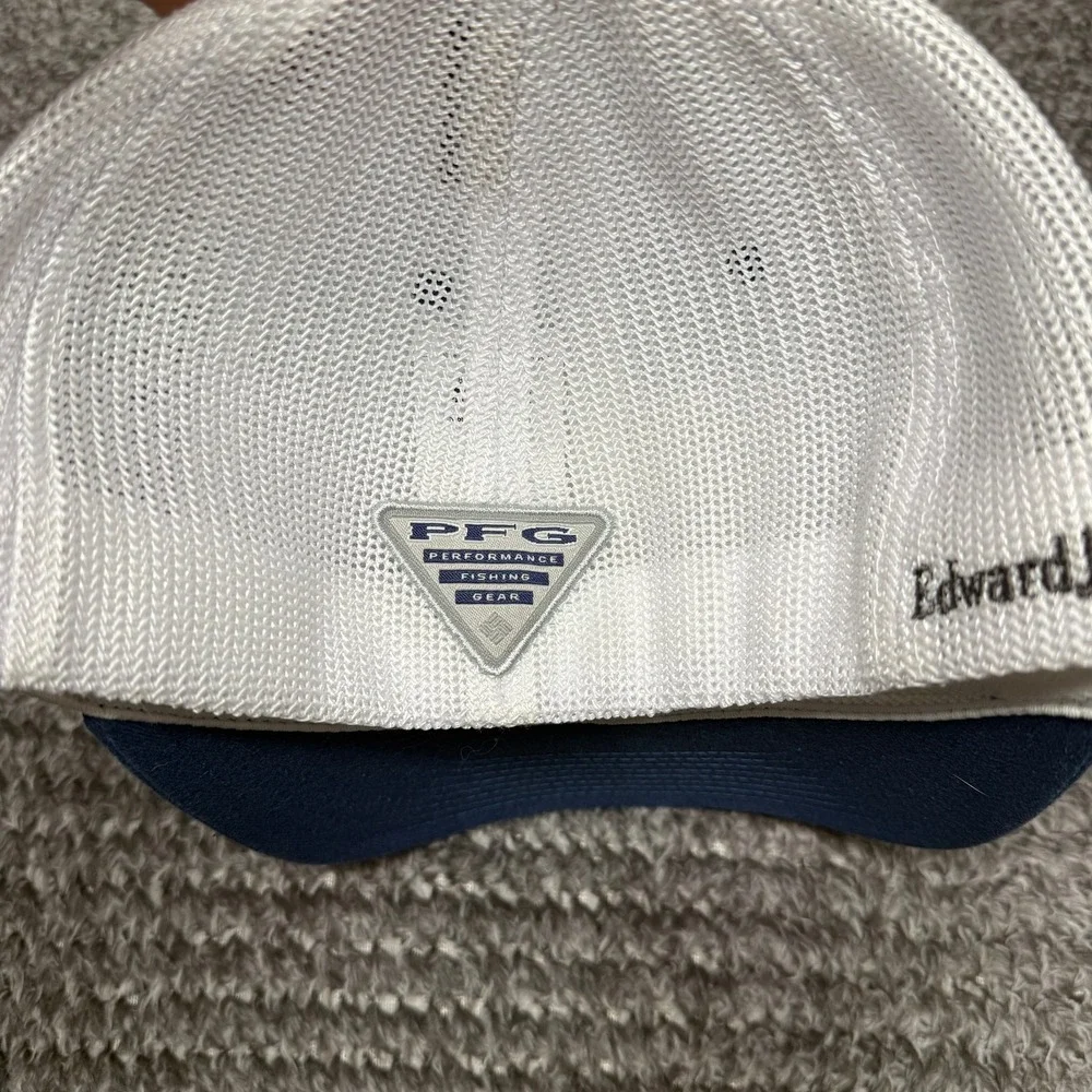 Columbia Unisex PFG L XL Blue White Trucker Hat American Flag Fish Flexfit